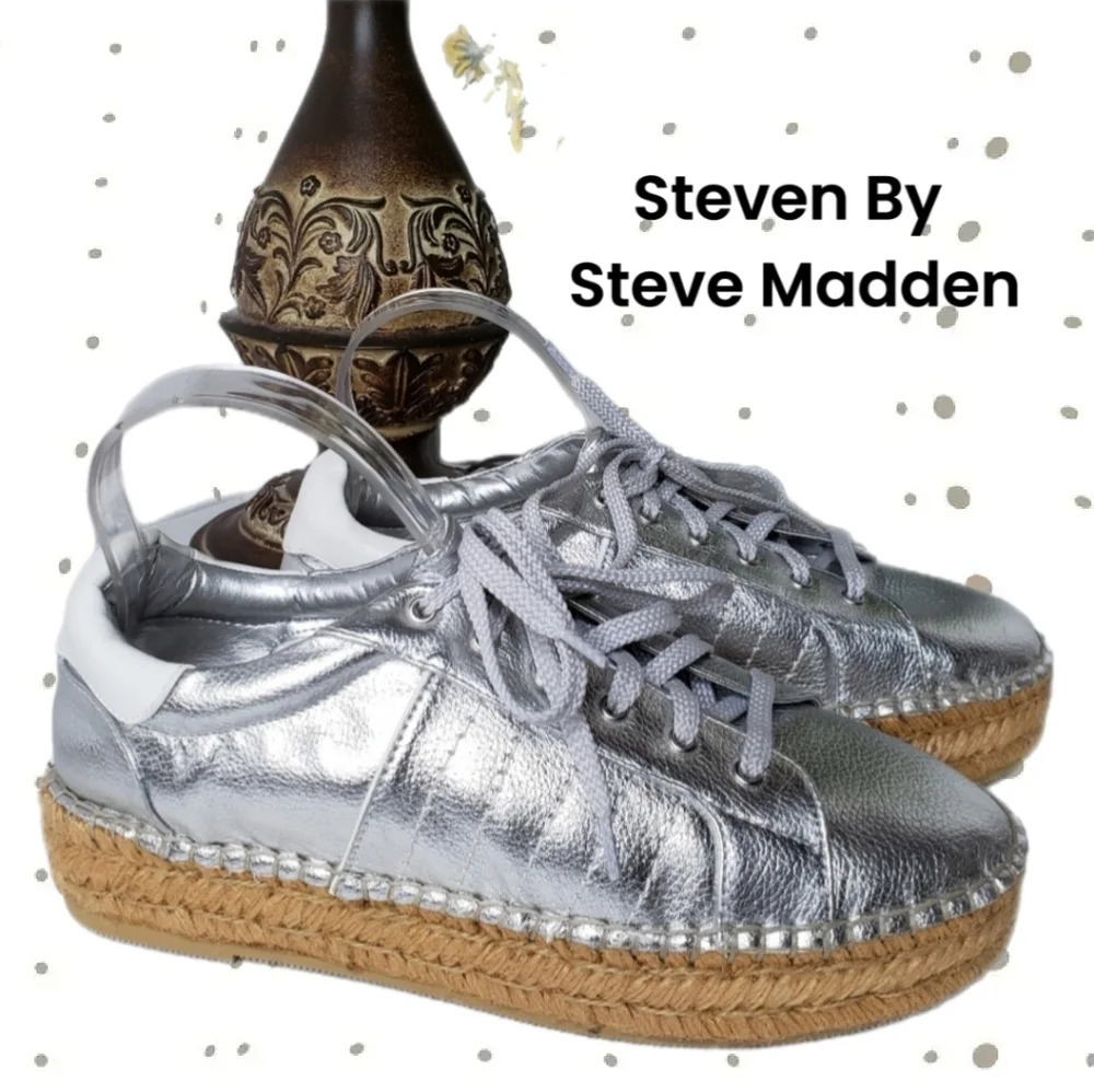 Steven By Steve Madden Womens Silver-Parade Espadrilles Flatform Shoes Sz 10B